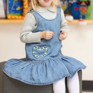 Mini Boden Floral Lined Denim Dress 3-4